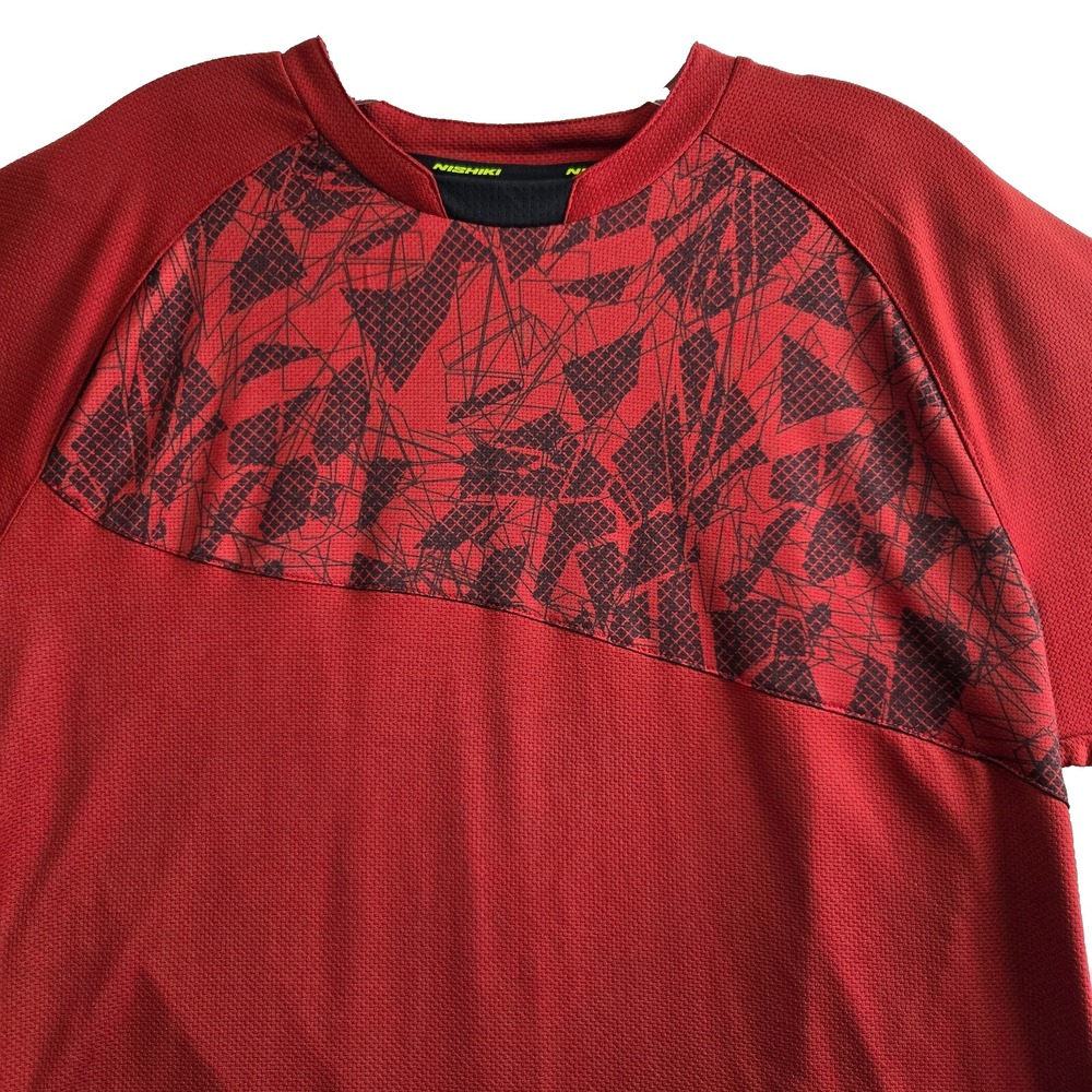 Nishiki Cycling Jersey‎ Mens Size Large Short Sleeve Bike Shirt Rust Red Print